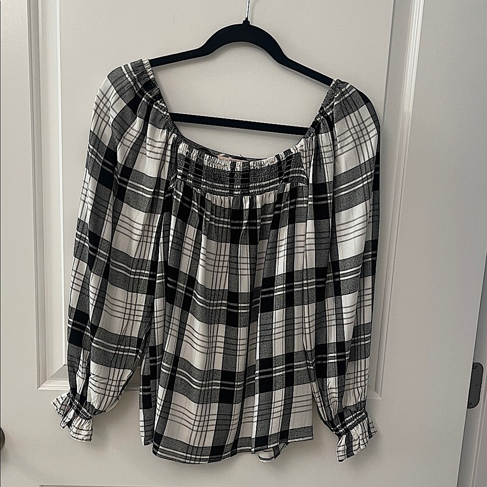 Como Vintage Black and White Plaid Blouse/Light Flannel